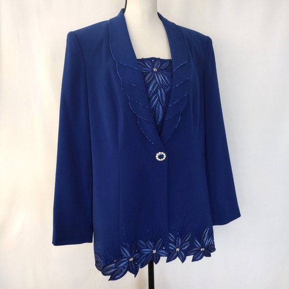 Vintage Y2K Designer Ben Marc Blue Beaded Formal Jacket - Picture 2 of 11